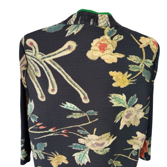 HMYT He Mei Ya Te Top Large Black Floral Orient Pleated Glam Elegant Chic Unique - Picture 5 of 12